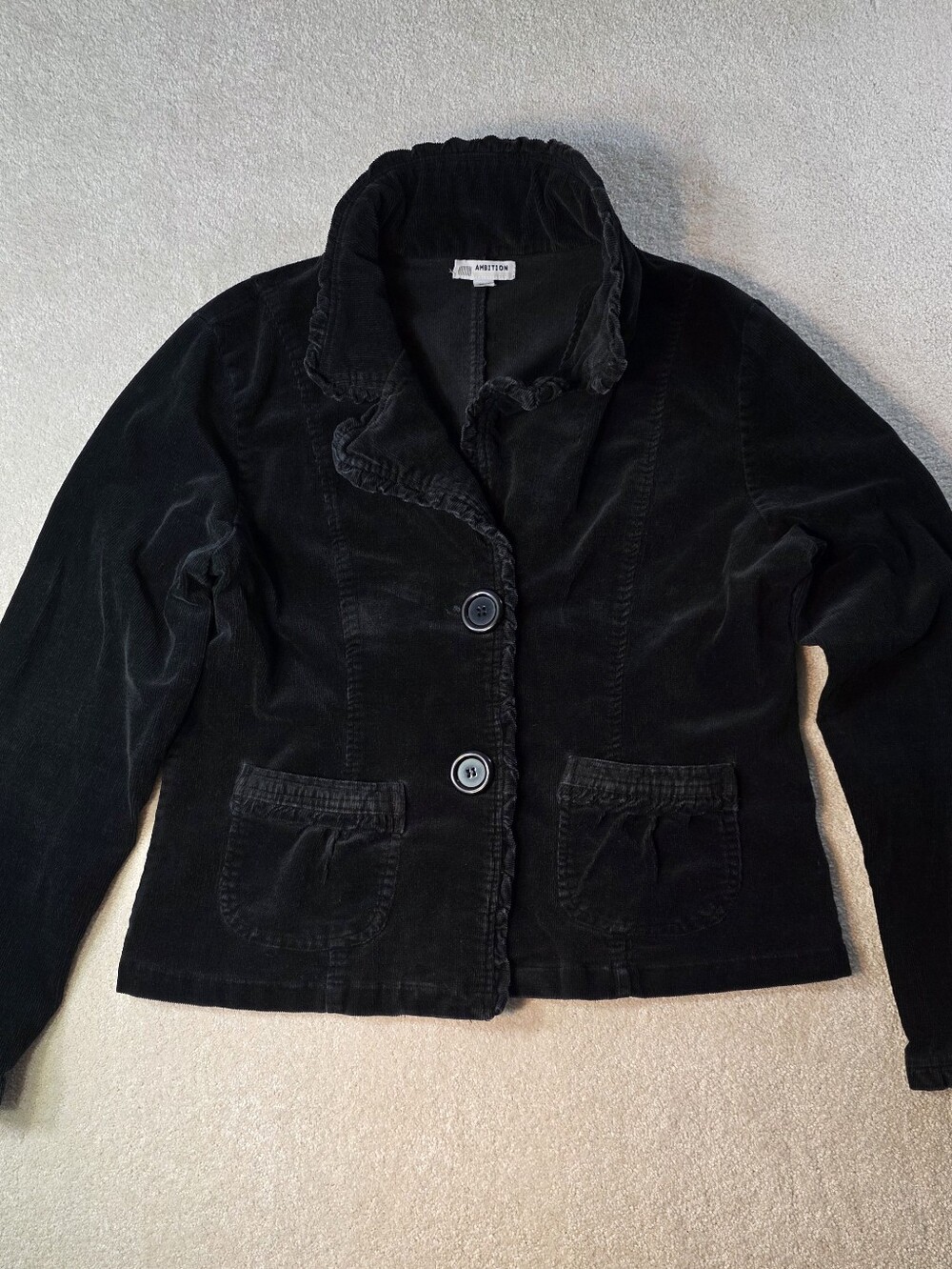 Ambition Y2K Black Corduroy Ruffled Blazer Whimsygoth Witchy Dark Romance XL